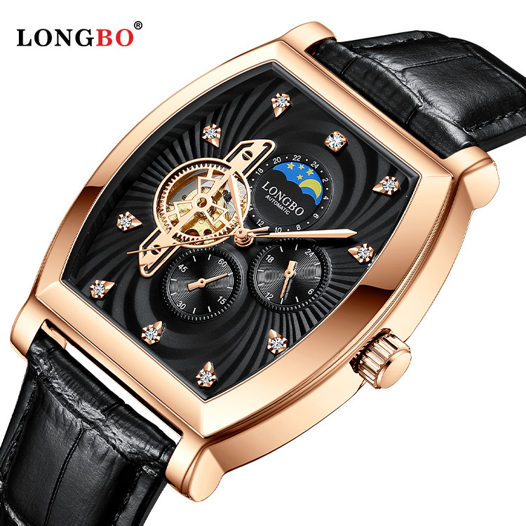 longbo新款龙波品牌全自动镂空透底机械表防水机械男士腕表款