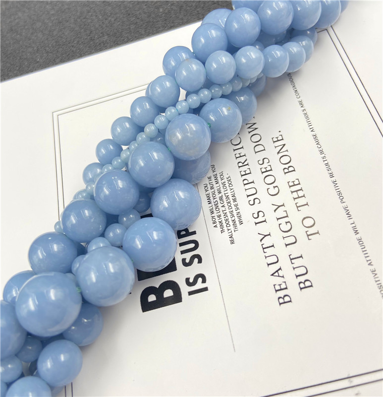 天使石散珠蓝天使蓝色光面圆珠串 首饰品手链女项链耳环手串材料