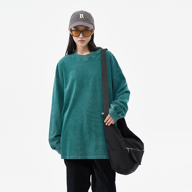 蘑菇时尚潮牌男式重磅光版长t恤上衣 宽松休闲男女情侣款t恤卫衣