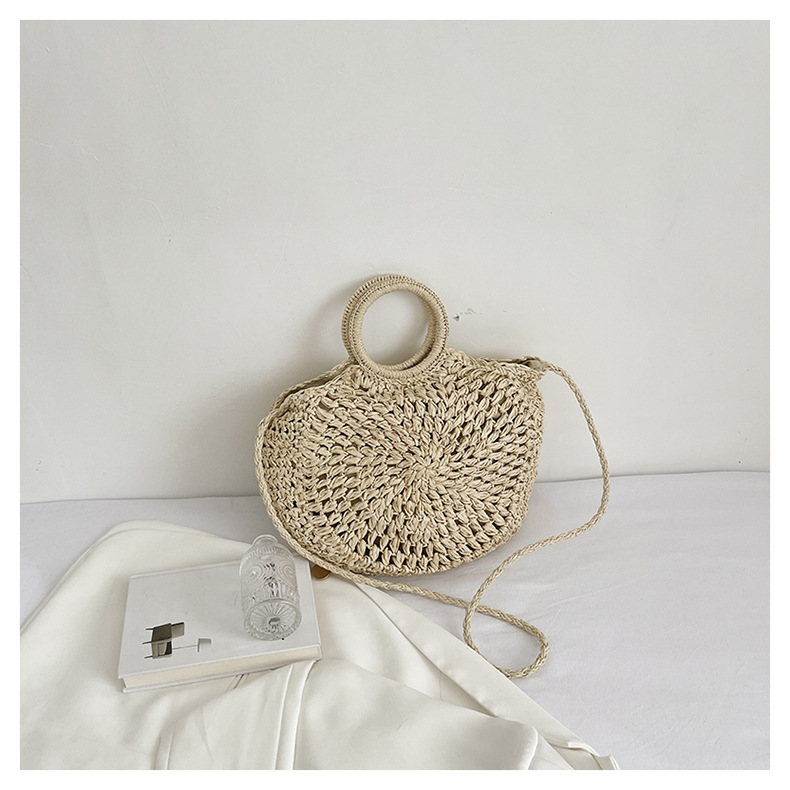 Trendy New Straw Bag Artistic Fresh Portable Semicircle Woven Bag Women's Casual Seaside Vacation Beach Bag