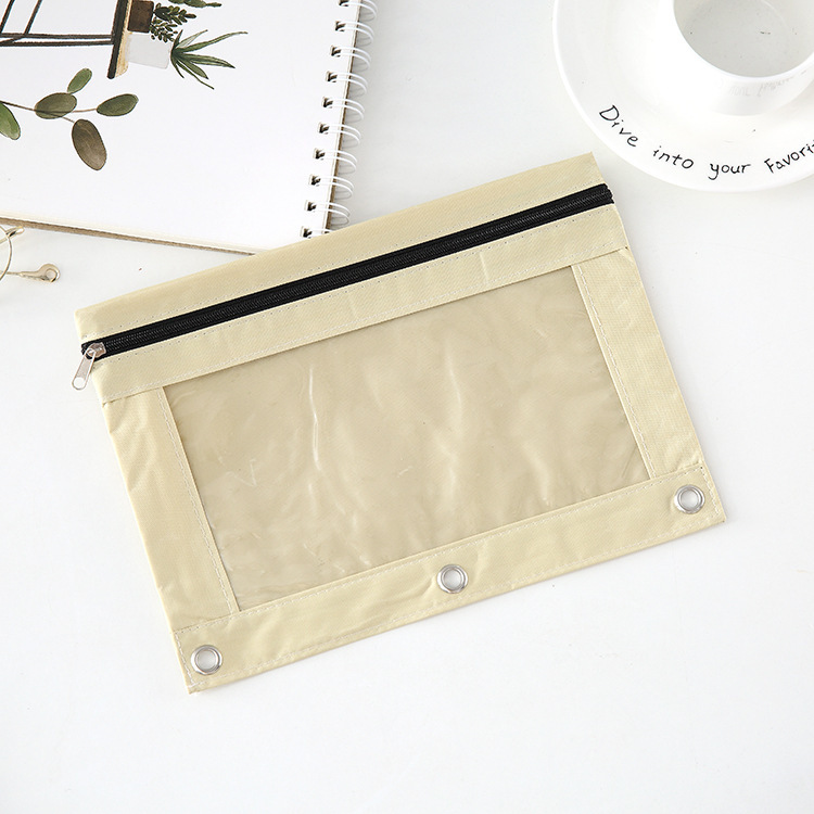 Customized Oxford Cloth Air Hole Stationery Case Three Holes Pencil Case Office Document Bag Printed Logo