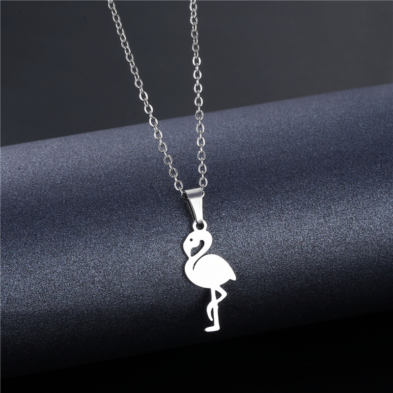 New European and American Popular Necklace Cute Animal Red-Crowned Crane Flamingo Stainless Steel Clavicle Pendant Ornament Wholesale