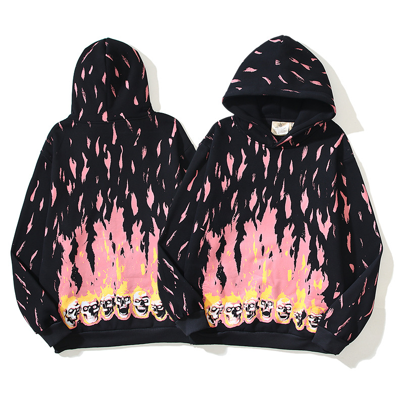 美式街头潮牌高街sup x mm6联名火焰骷髅印花连帽卫衣ins超火帽衫