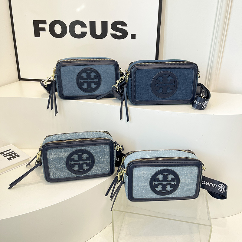 新款女包牛仔布复古相机包单肩包百搭字母斜挎包小方包