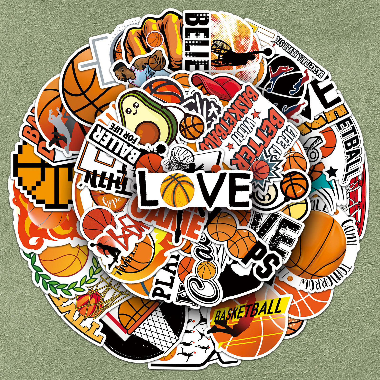 跨境50张篮球贴纸体育运动涂鸦装饰笔记本手机壳咕卡手帐素材防水