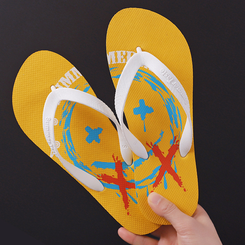 新款人字拖男潮室外表情图案夏时尚外穿男士夹脚个性韩版凉沙滩鞋