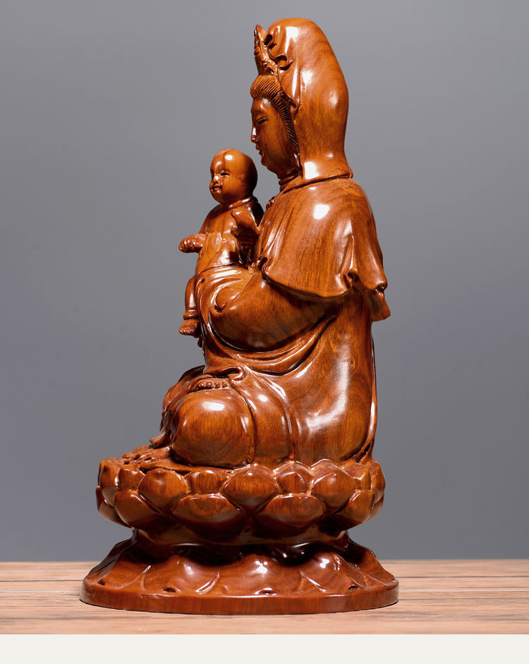花梨木雕送子观音佛像摆件创意家居供奉木质观世音菩萨红木工艺品