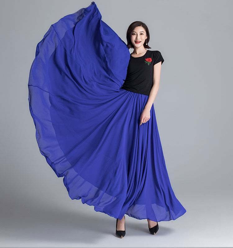 720度舞蹈大摆裙双层雪纺半身裙长款新疆舞开场舞广场舞跳舞裙子