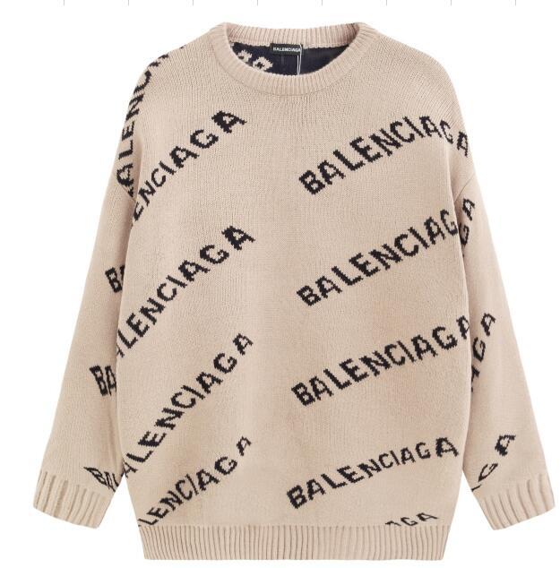 提花字母圆领针织毛衣男女同款宽松双层提花