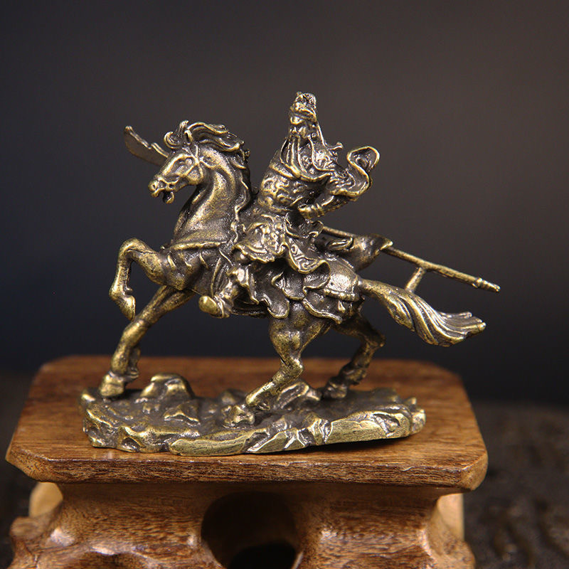 黄铜战马关公茶宠摆件复古义薄云天关云长披风提刀招财工艺品礼物