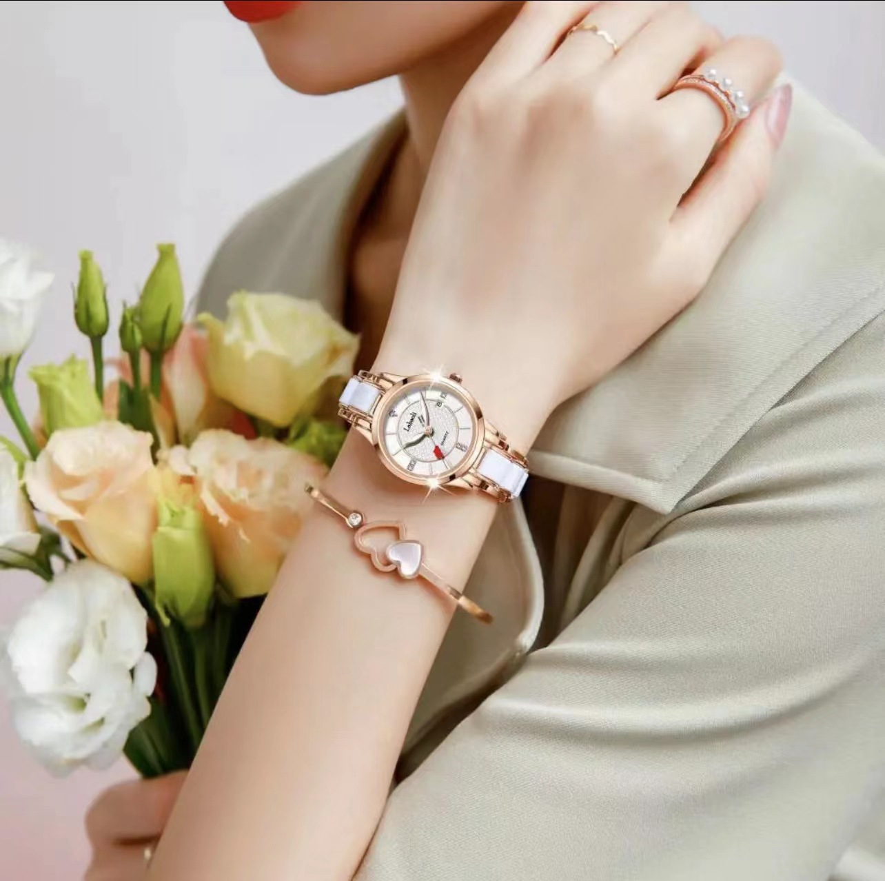 拉宝丽品牌手表抖音热卖陶瓷防水简约时尚女表石英表-阿里巴巴