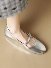 法式芭蕾舞平底鞋女2024春新款圆头小皮鞋浅口银色玛丽珍软底单鞋