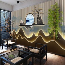 新中式茶室采耳馆美容院会所酒店3d立体背景墙画壁纸贴纸新款自粘