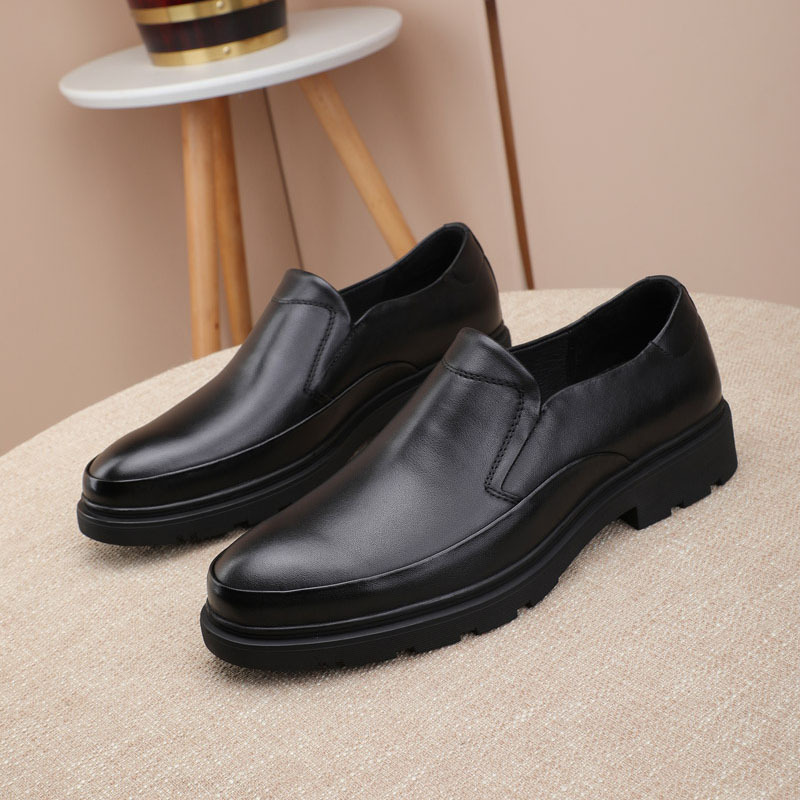 男士头层牛皮英伦复古商务休闲鞋宽脚厚底鞋系带工作正装大头皮鞋