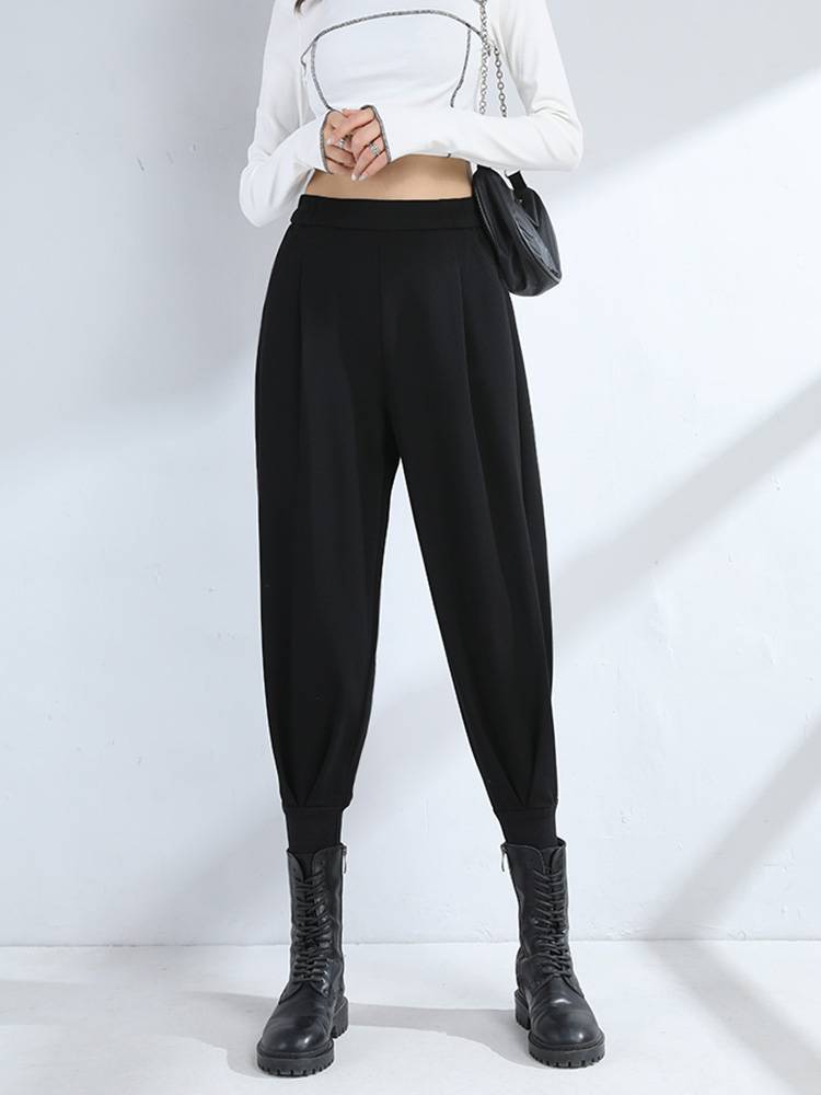 加绒九分哈伦束脚裤女2022秋冬季新款宽松高腰萝卜裤配马丁靴裤女