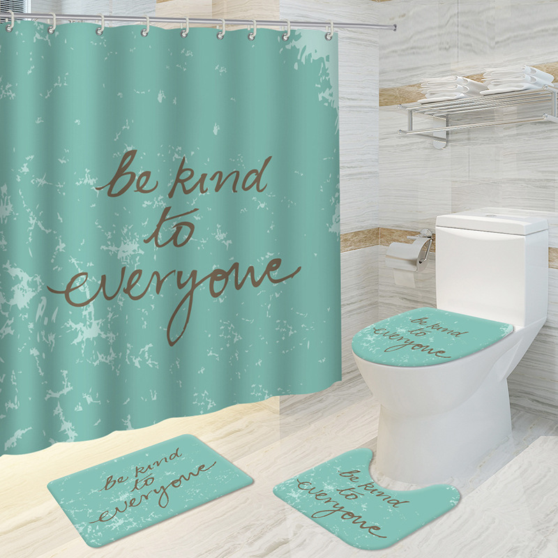 AliExpress Text Printing Bathroom Curtain Polyester Waterproof English Letter Printing Shower Curtain Four-Piece Partition Curtain Floor Mat