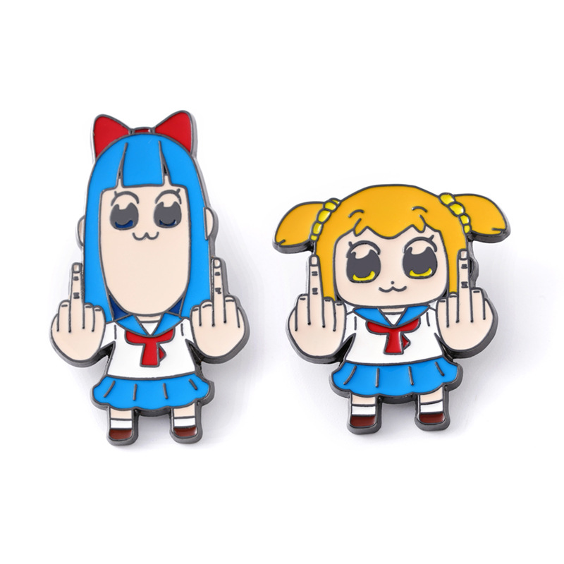日本动漫同人 pop子和pipi美的日常中指恶搞胸针合金装饰品徽章