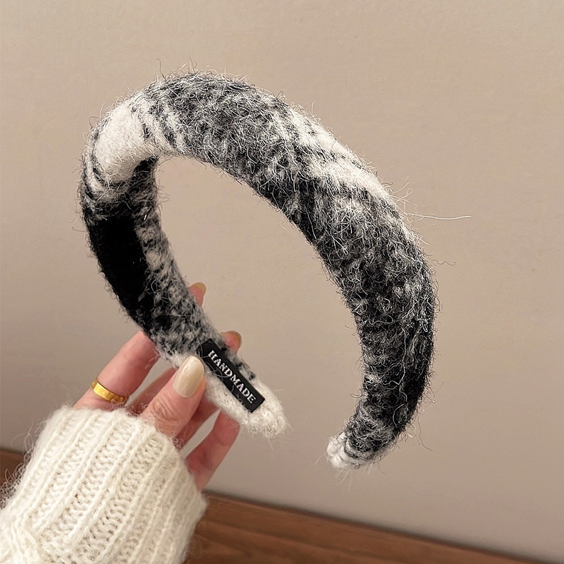 High-Grade Autumn and Winter Wide-Brimmed Woolen Headband Women's Autumn and Winter Face Washing High Skull Top Hairpin Hair Hoop Hair Fixer All-Match Headdress