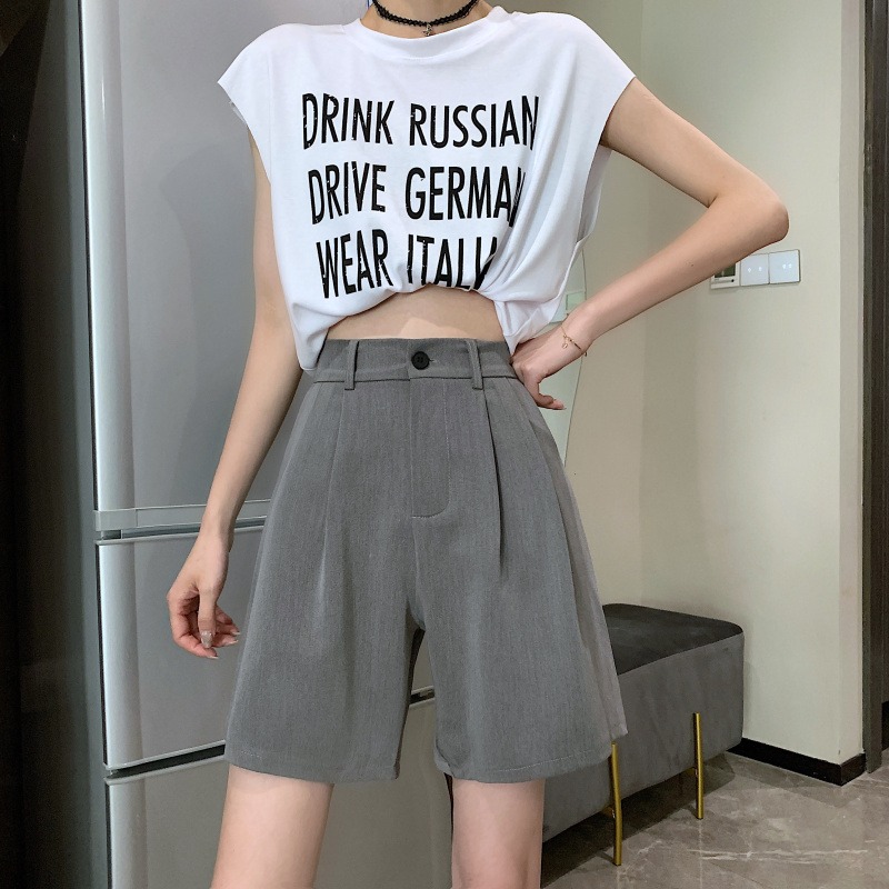 Suit Shorts Women's Summer New Thin High Waist Slimming All-Matching Loose Korean Style Straight Casual Wide Leg Draped Pants