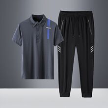 年夏季冰丝短袖长裤套装恤男运动休闲速干打底衫