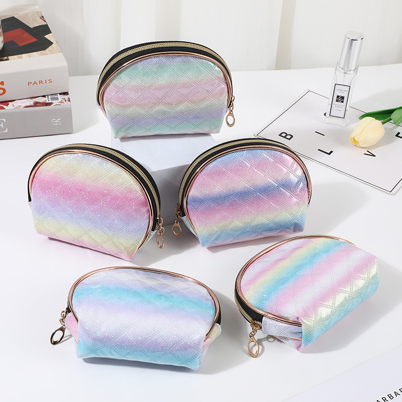 Korean-Style Laser Composite Coin Purse Colorful Embroidered Plaid Women's Shell Cosmetic Bag Large-Capacity Cosmetics Storage Bag