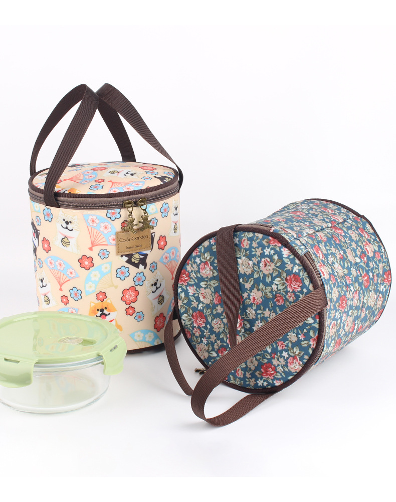 日韩卡通饭盒保温袋便当包手提加厚铝箔上班午餐包圆形学生饭盒袋