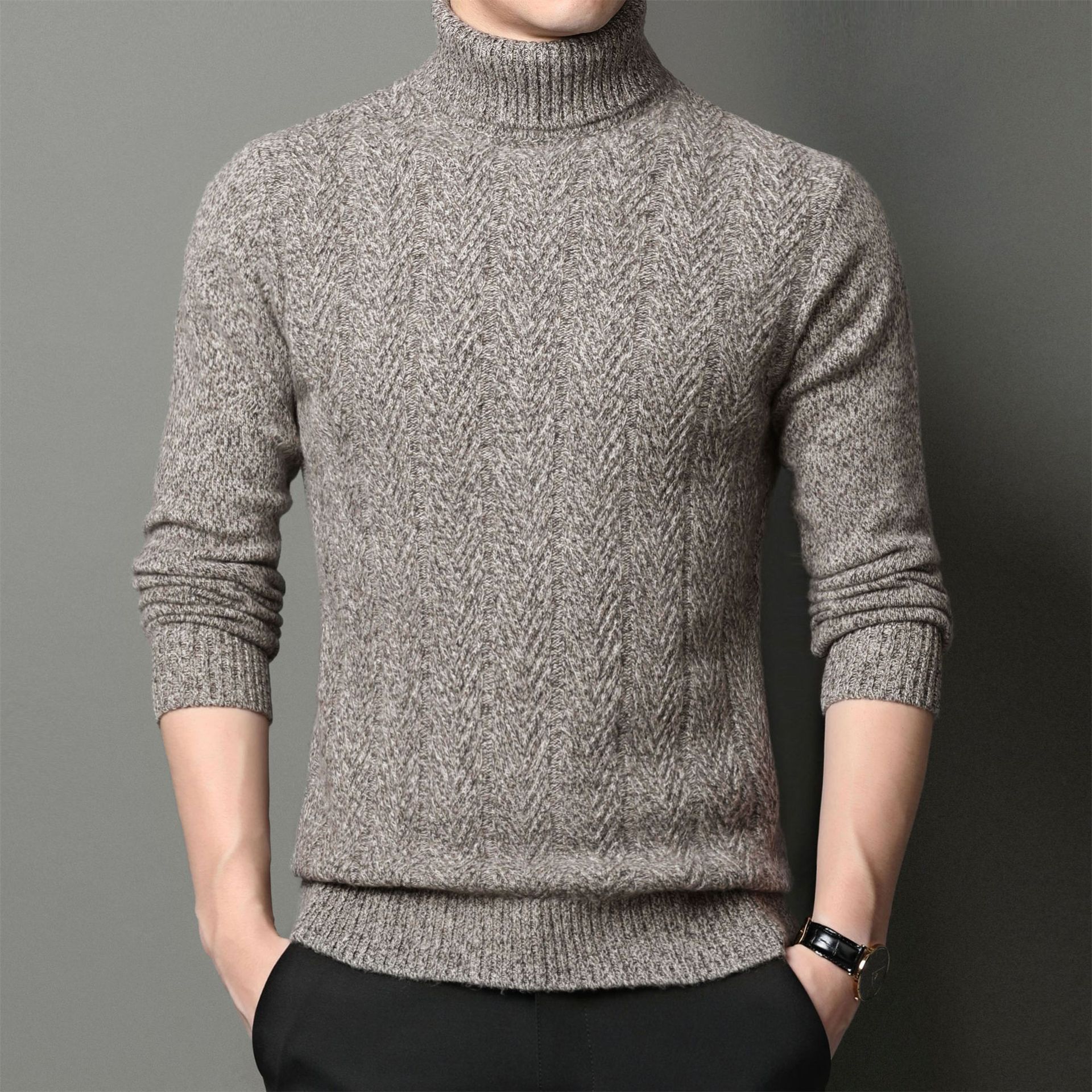 三岛秋冬新款男士长袖高领毛衣休闲中年男款现货直筒型粗打底衫