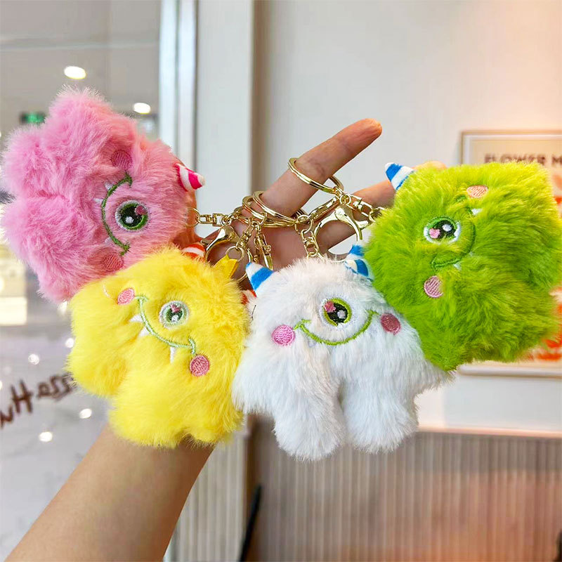 Plush Small Pendant Big-Eyed Monster Keychain Pendant Cute Schoolbag Cartoon Hanging Ornaments Exquisite Small Gift