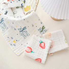 跨境婴幼儿纱布口水巾六层纯棉方巾a类印花儿童洗脸巾卡通图案