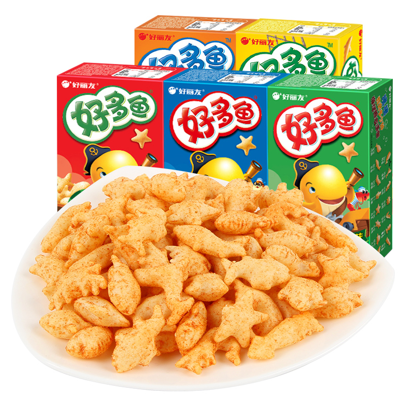 好丽友好多鱼3连包番茄味膨化非油炸薯条薯片类儿童零食品小吃