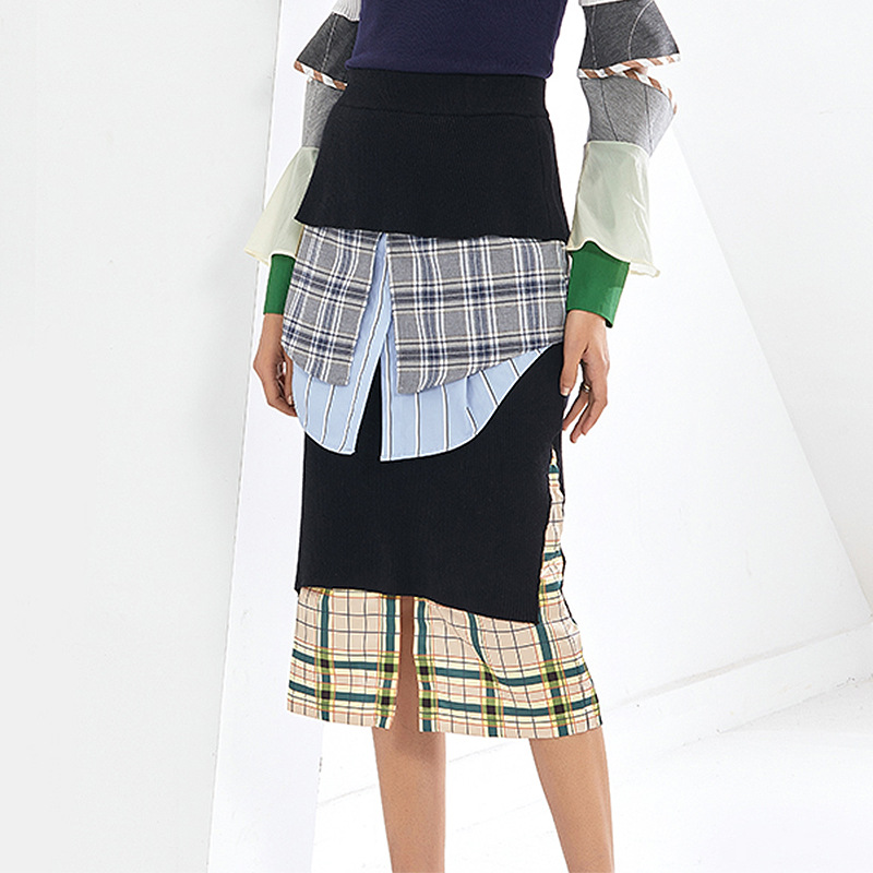 2024 spring new fashion temperamental minority design skirt multi-layer stitching pattern versatile mid-length skirt
