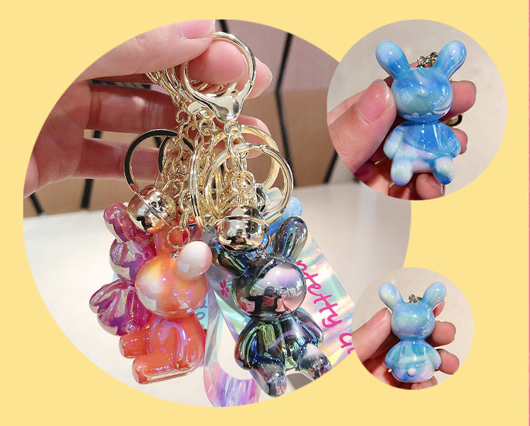 创意小熊水晶钥匙链时尚公仔亚克力钥匙挂件汽车包包挂饰钥匙扣