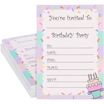 亚马逊五彩纸屑设计生日邀请卡可书写kids birthday invitation