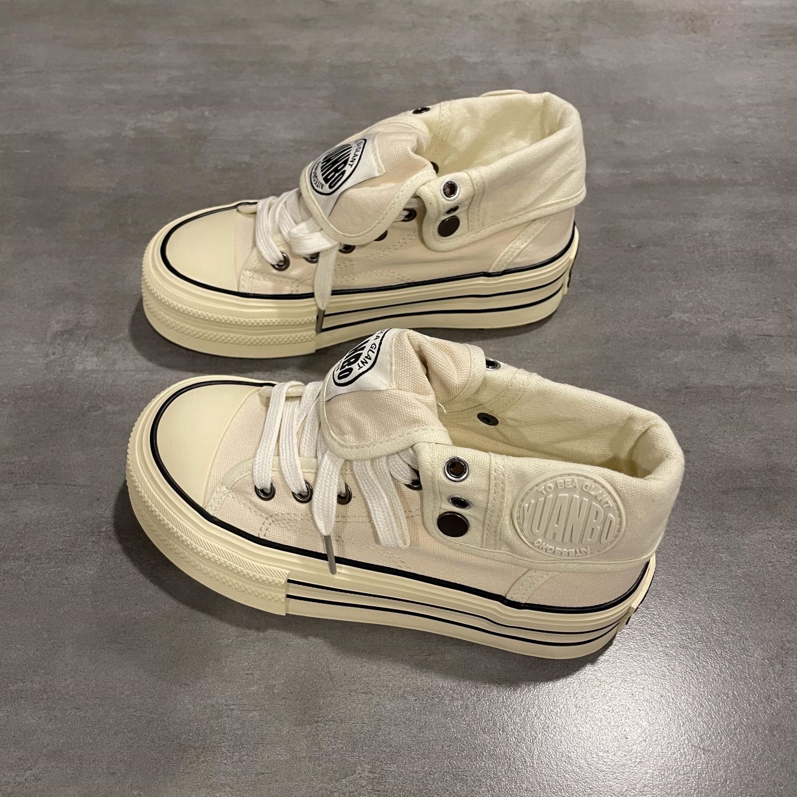 厚底百搭高帮帆布鞋女2025春秋新款日系板鞋小个子增高学生小白鞋