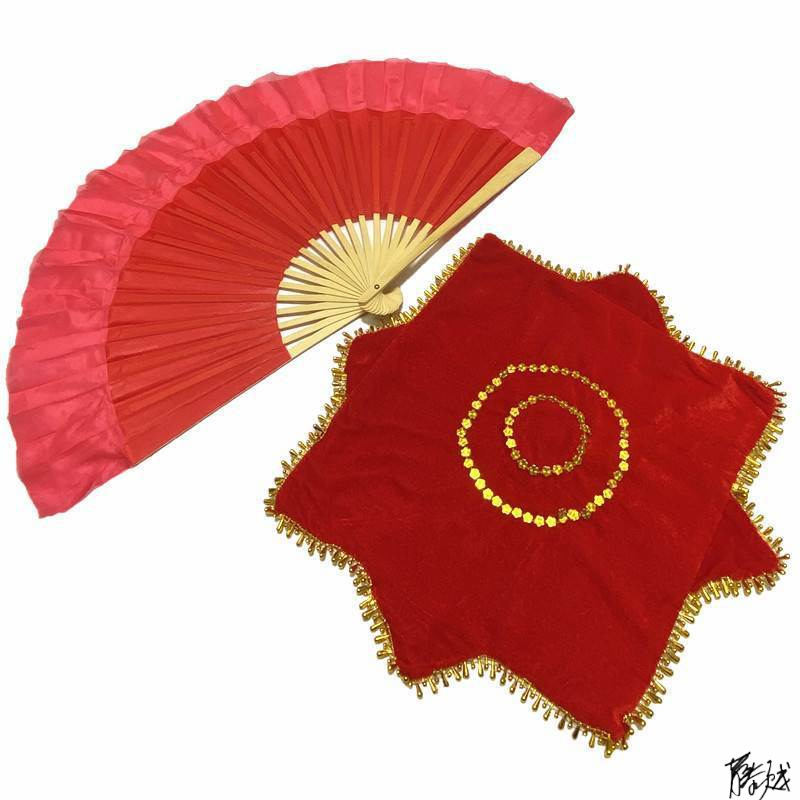 二人转扇子加长舞台广场舞双面真丝扇民族考级道具二人转手帕