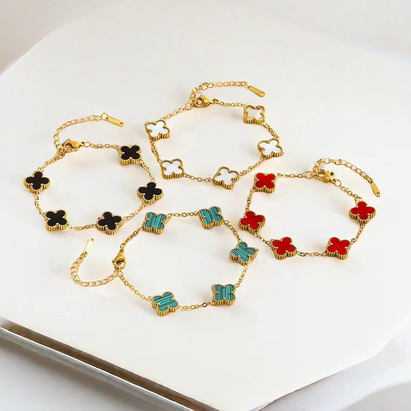 跨境电商爆款幸运四叶草手链钛钢 18k金不掉色时尚ol气质轻奢百搭