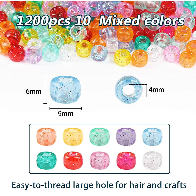 Cross-Border Hot Selling Transparent Tube Beads DIY Color Large Hole Beads 6 * 8mm Beads Beads Bracelet Accessories Amazon Exclusive