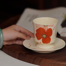 陶瓷杯碟套装握茶杯咖啡杯精致下午茶花茶杯子虞美人办公室水杯