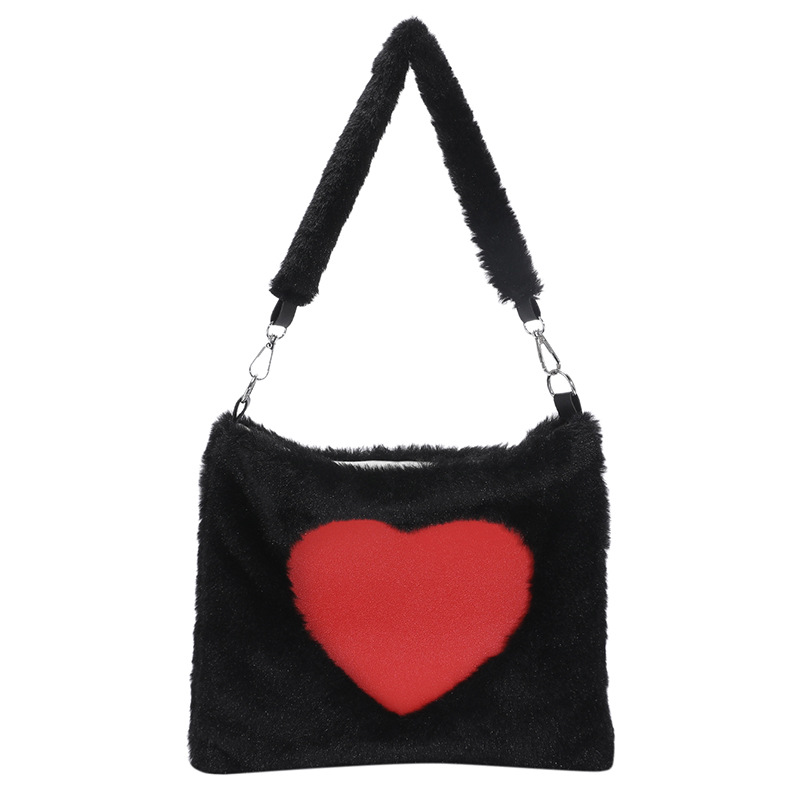 Foreign Trade Bag Plush Women's Bag 2022 Winter Casual Large Capacity Totes Fashion Peach Heart Portable Shoulder Bag