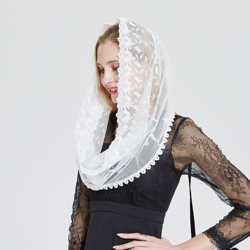 俄罗斯爆品跨境速卖通热销网纱头巾教堂蕾丝头巾披肩多用实物拍摄