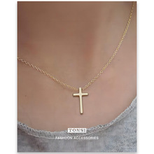 极简时尚通勤十字架形状不锈钢镀18K金男女通用吊坠项链跨境饰品