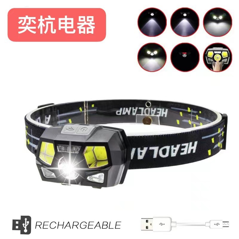 跨境头灯矿灯usb充电强光led防水感应cob跑步头灯usb感应钓鱼灯