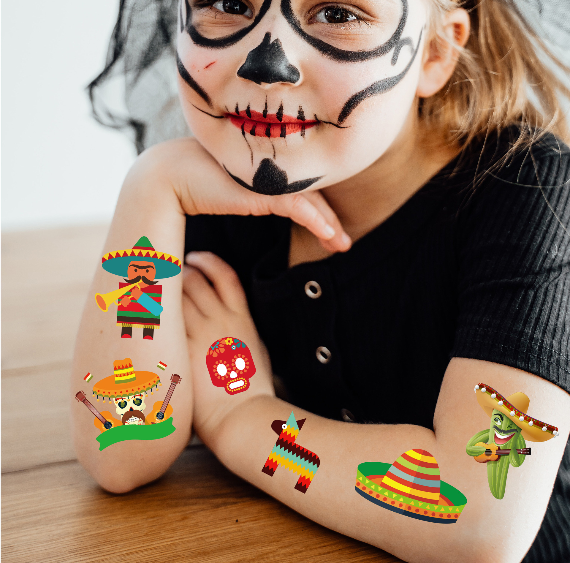 亚马逊热卖 墨西哥纹身贴 可爱动物派对纹身贴纸tattoo 脸贴现货