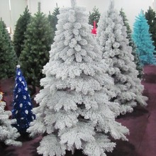 植绒圣诞树 pvc松针PE圣诞树植绒 落雪沾白粉白色圣诞树 落雪效果