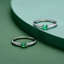 高级珠宝祖母绿戒指女925银18K金镶嵌20分培育绿彩色宝石指环