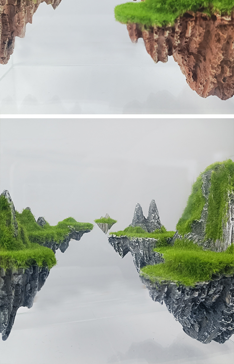 天空之城悬浮造景小鱼缸假山造景批发水族箱生态布景鱼缸水族造景