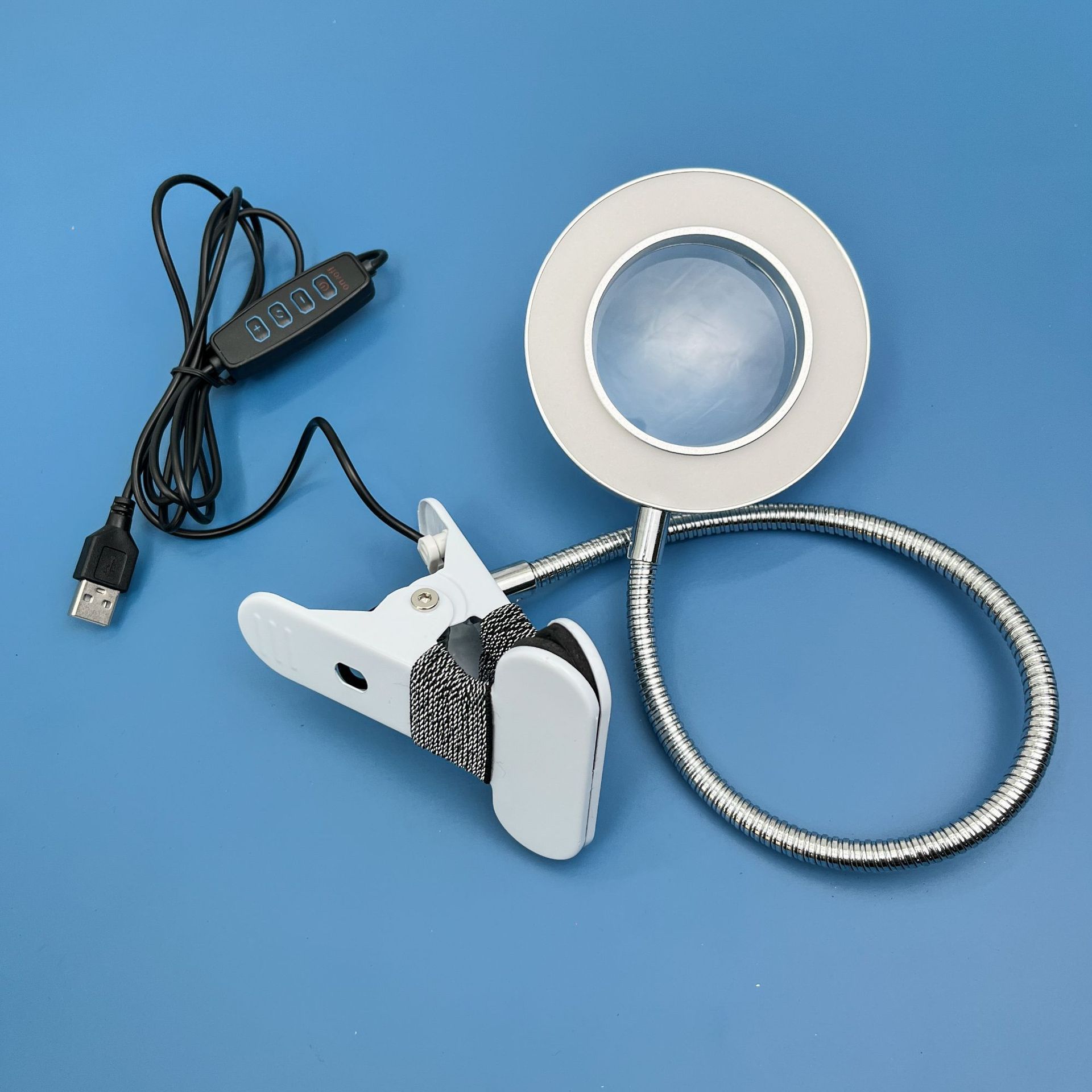 led夹子美颜阅读台灯 创意万象软管夹子灯3色调光 床头灯 放大镜