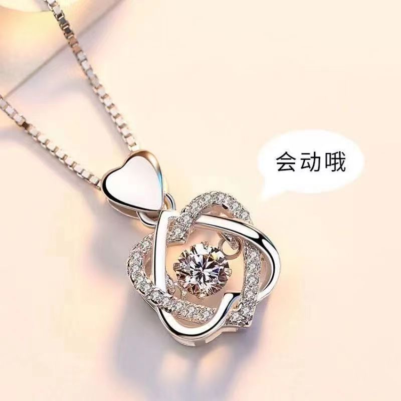 跳动的心双心交织项链时尚灵动酷石爱心百搭轻奢风小众吊坠锁骨链