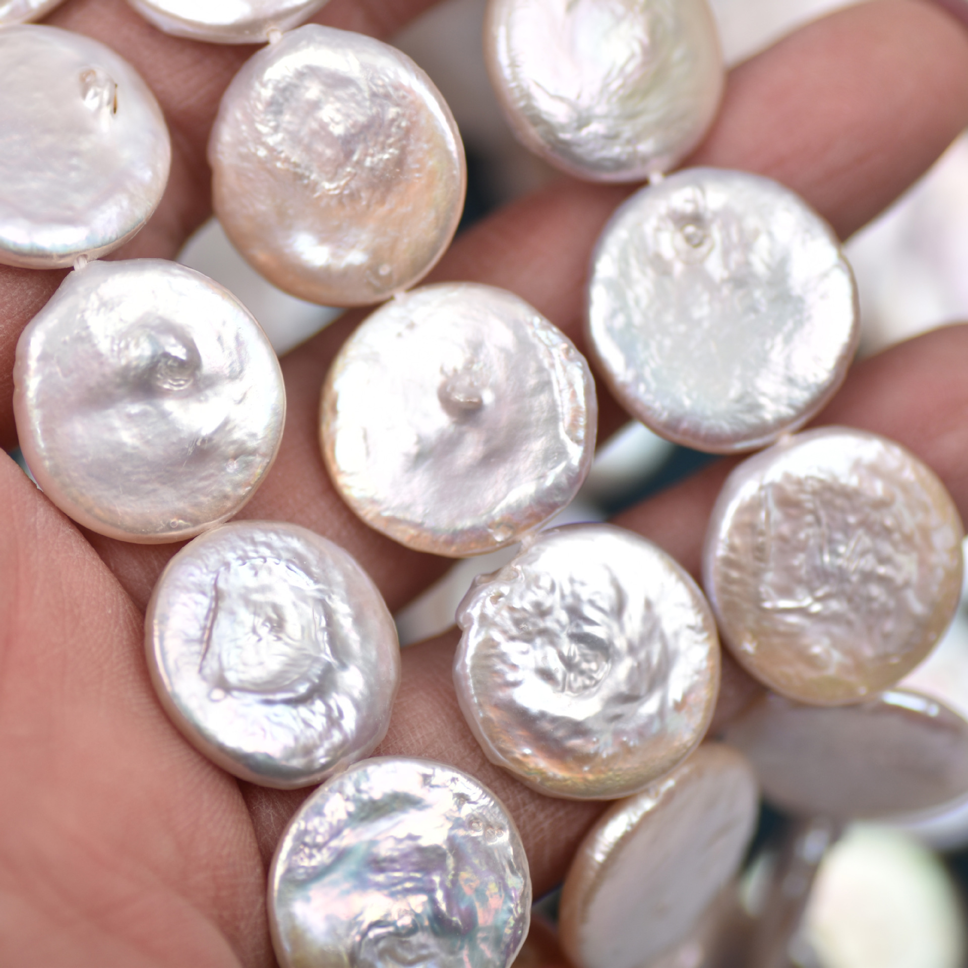 天然白色巴洛克异形珍珠 大颗粒 18-19mm 强光淡水珍珠纽扣珠配件