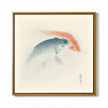 新中式装饰画 小原古邨两条锦鲤 客厅沙发背景墙挂画茶室壁画墙画